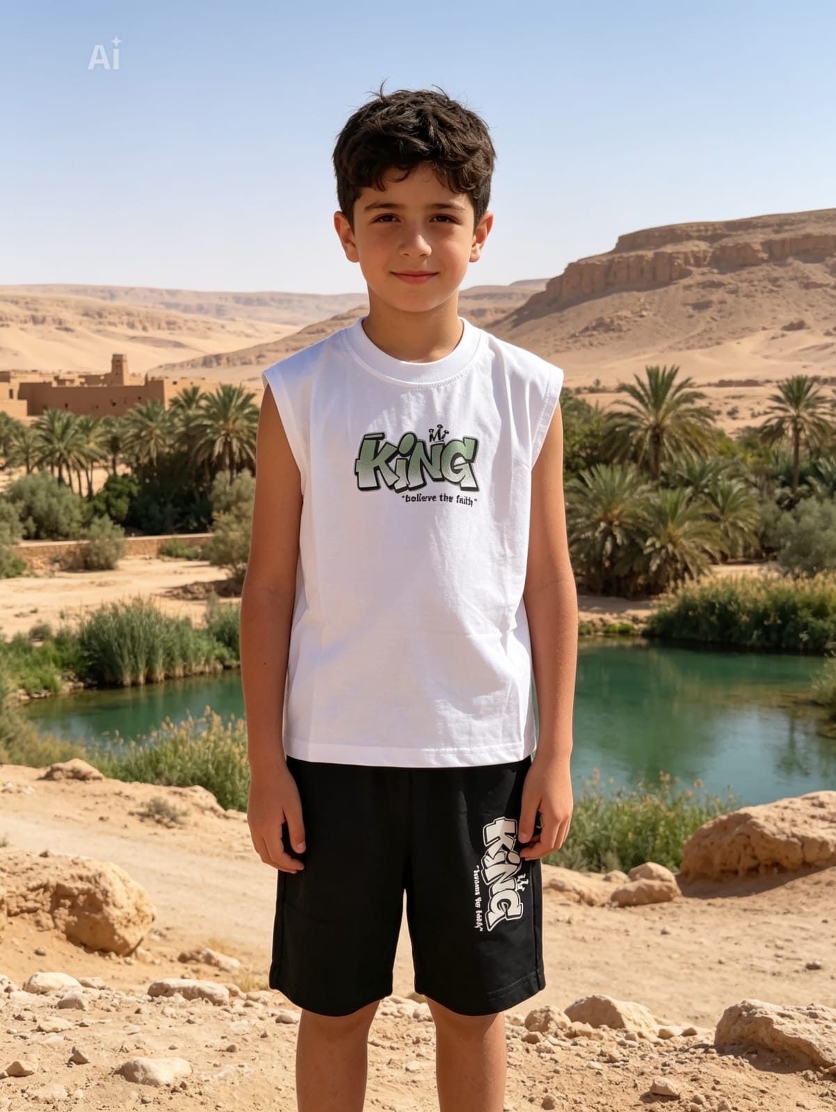 طقم صيفي للأولاد كينغ - تيشيرت بدون أكمام وشورت - Image 2